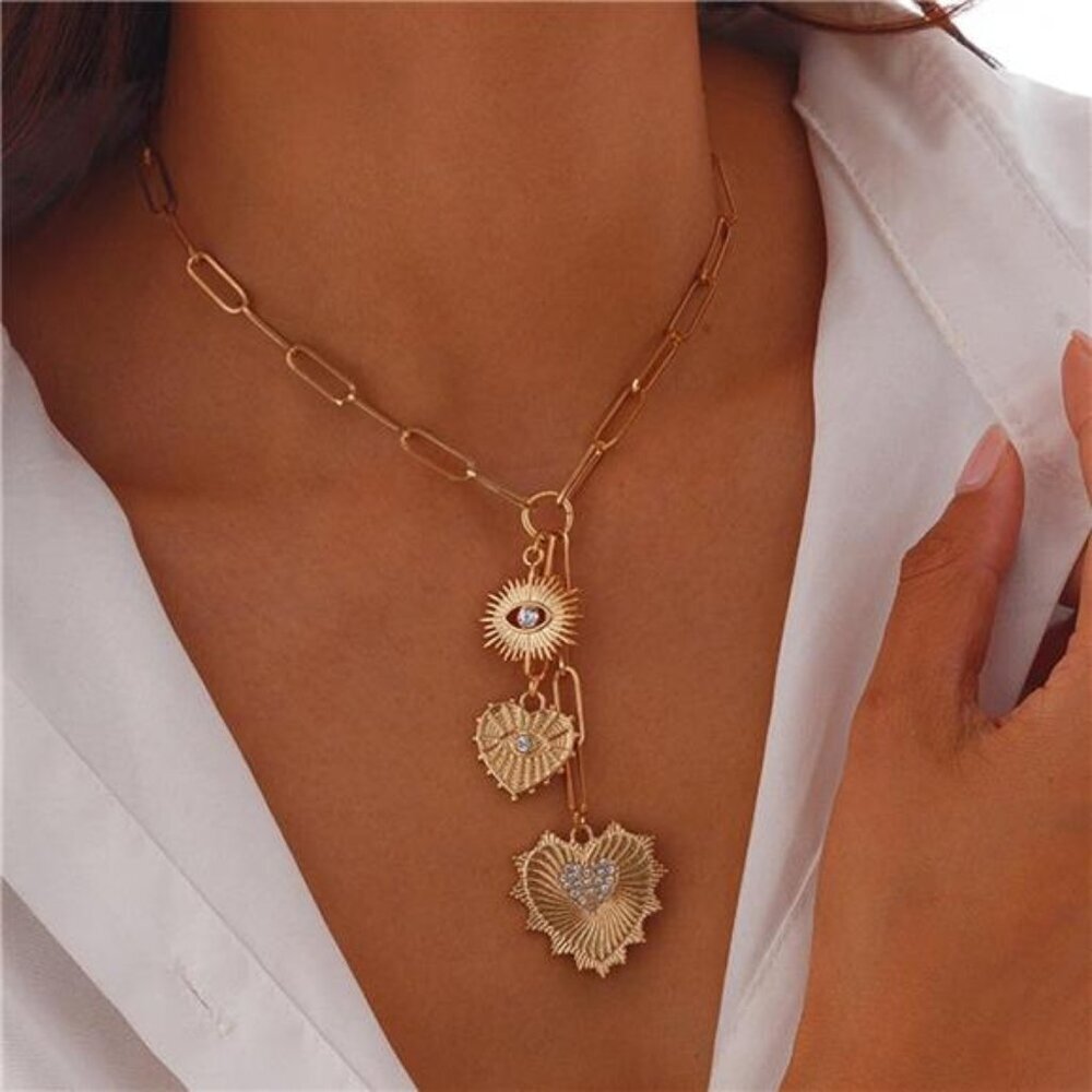 Chunky Necklace Dayana: Sun Heart Charm Choker Necklace Trendy Thick Jewelry